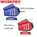 WORKPRO 7PCS Super-Thin Open End Wrench Set SAE/Metric w/Roll-up