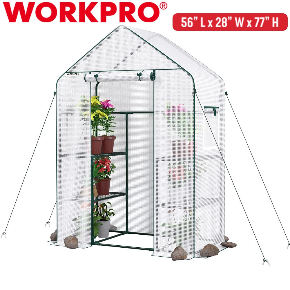 Workpro Mini Walk-in Greenhouse 56"x28"x77" Portable Gardening Green