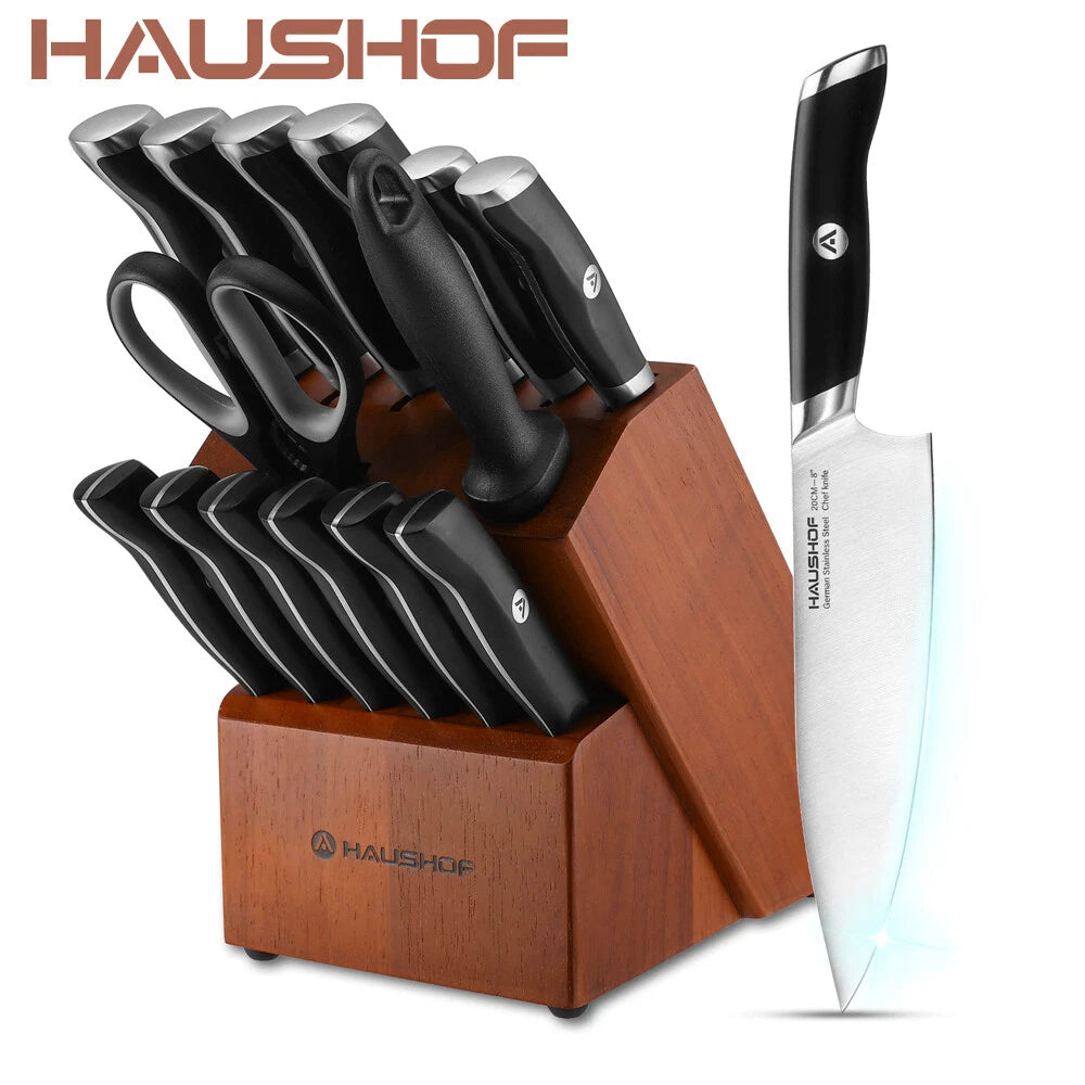 Haushof Kitchen Knife Set Stainless Steel Knife Set W/ Sharpener Rod