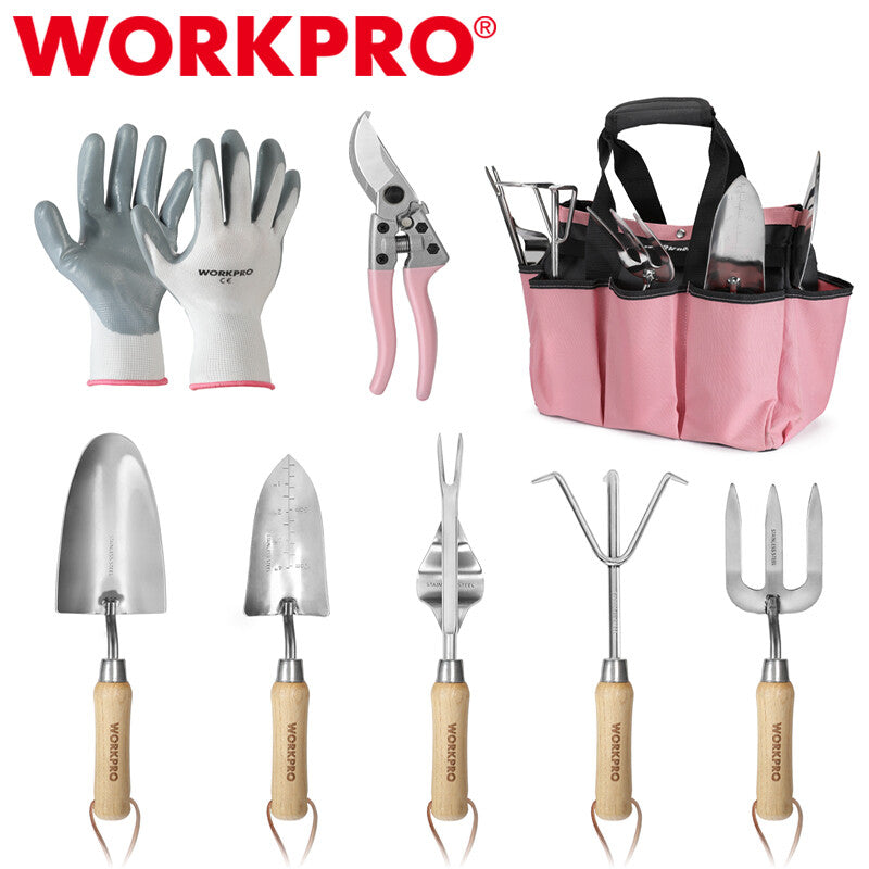 WORKPRO 7 Piece Pink Garden Tools Set Stainless Steel Heavy Duty