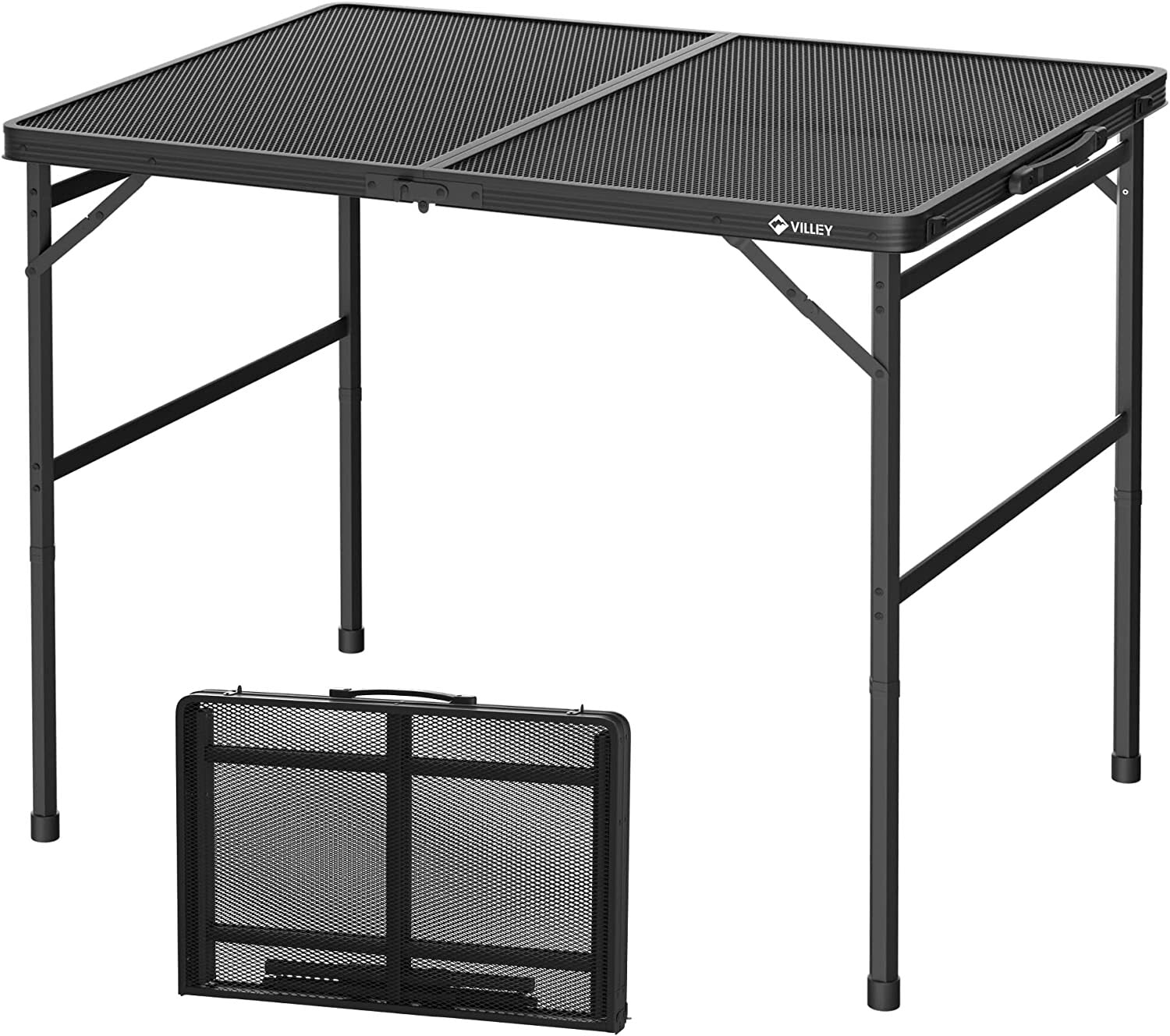 VILLEY Grill Table, 3ft Folding Camping Table with Aluminum Adjustable Legs NEW