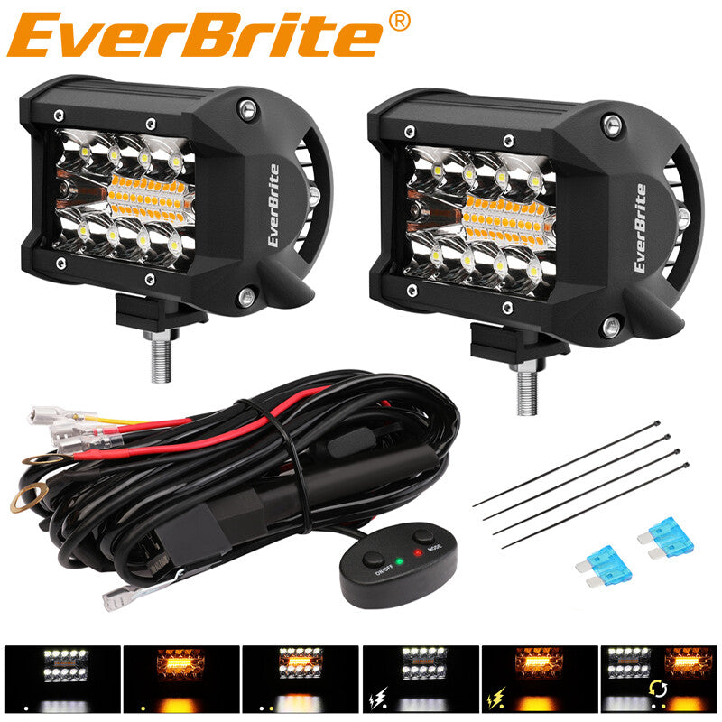 EverBrite 2PCS 4 Inch 60W LED Pods Off Road Light Pods White Amber