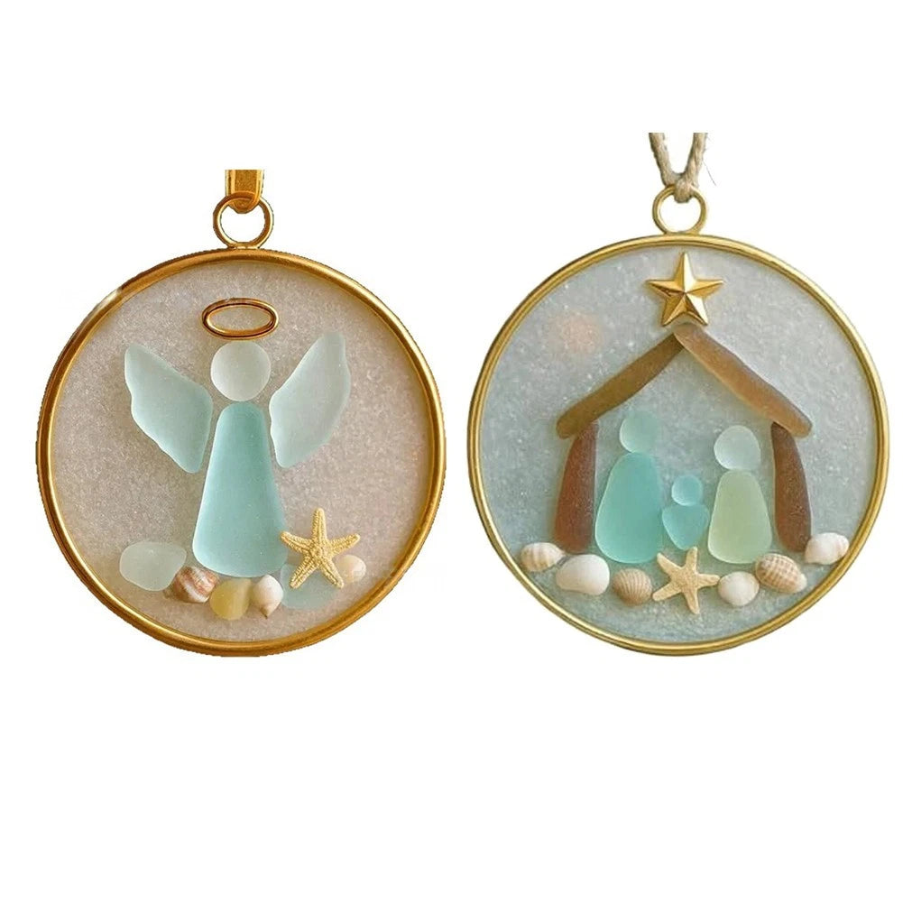 Nativity Ornament Jesus Birth Coastal Acrylic With Starfish And
