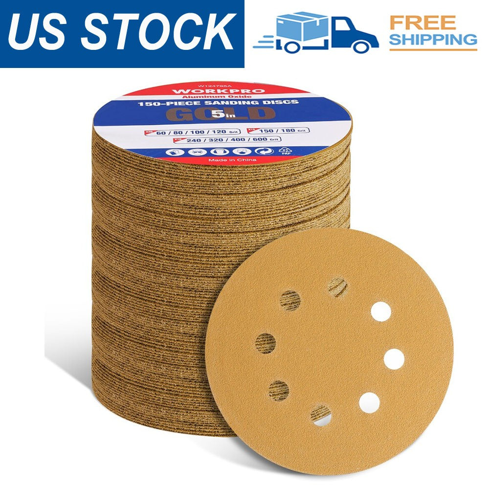 WORKPRO 150pc Sanding Discs Set 5" 8 Holes Assorted Grits by WORKPRO