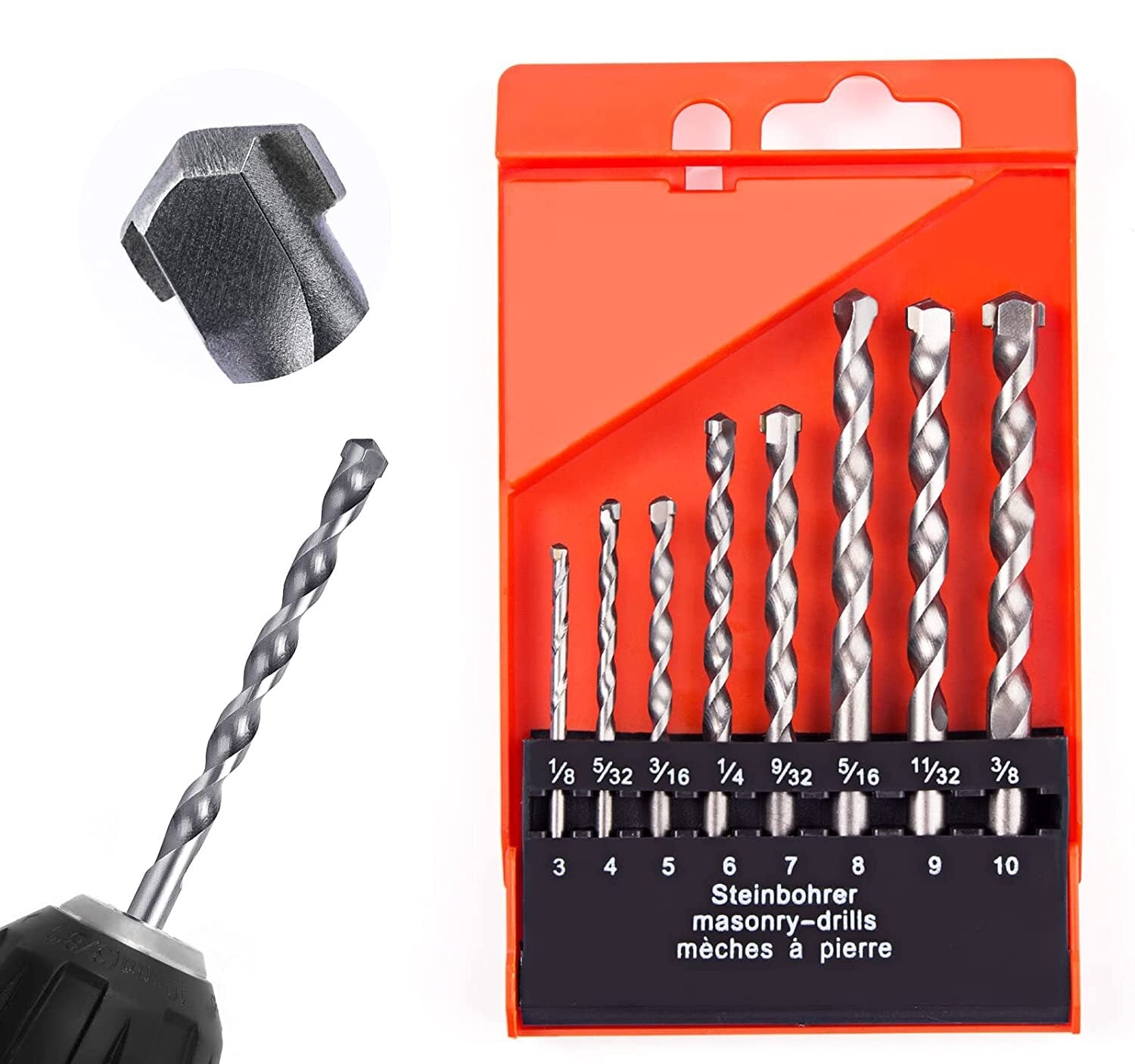 8pc Masonry Concrete Impact Drill Bit Set 11/32"–1/4" by Unbranded