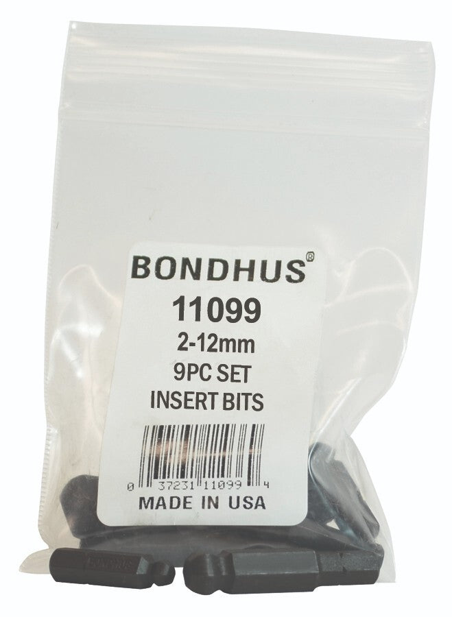 Bondhus 9pc 1/4in Shank Hex Insert Bit Set