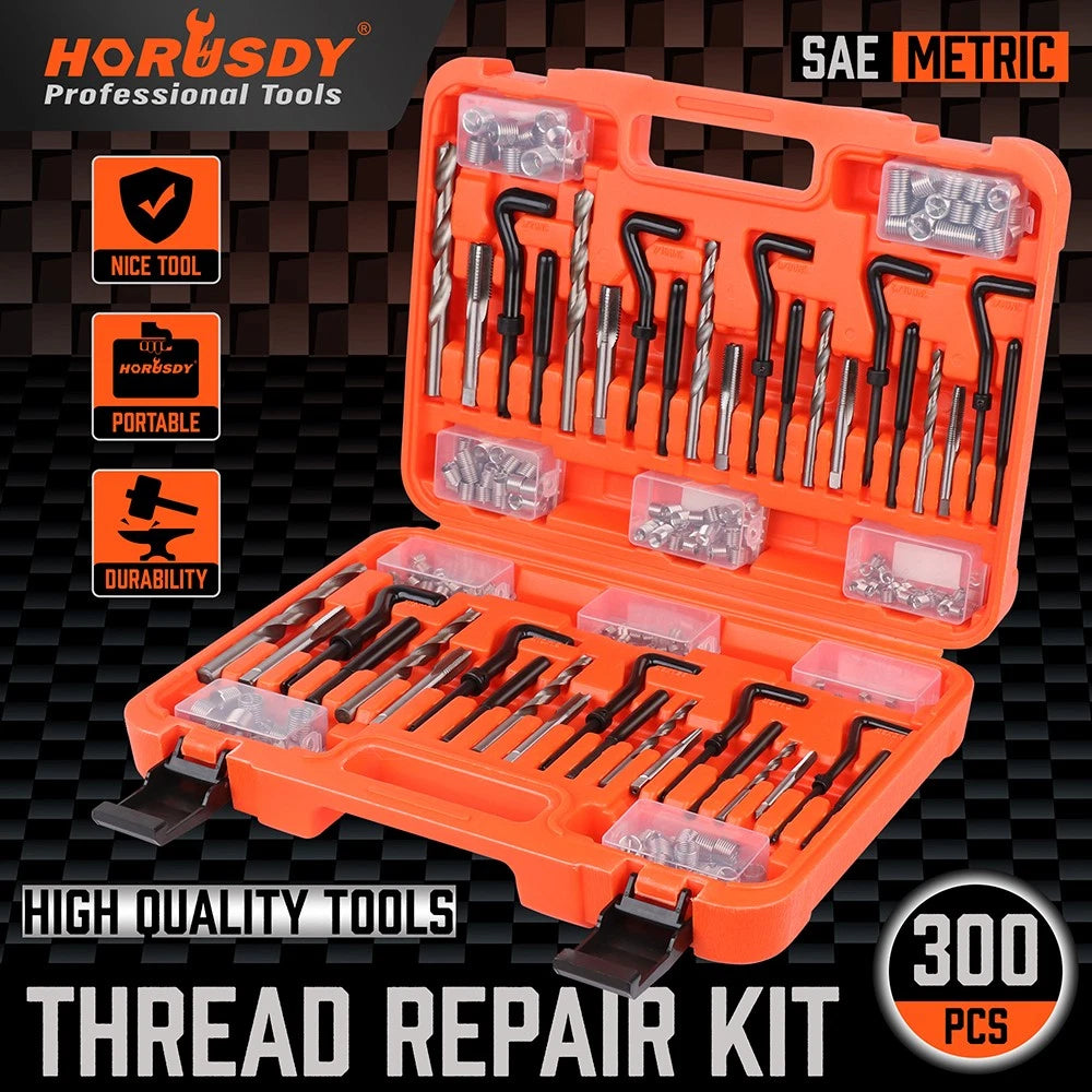 300PC Thread Repair Kit HSS Drill Helicoil Repair Kit SAE Metric Inch&amp;MM W/Case
