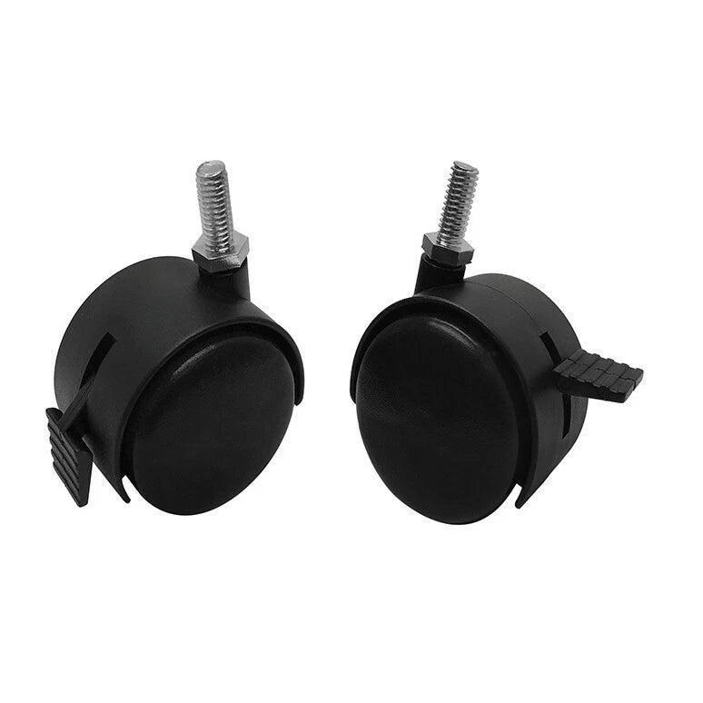 2 Inch Black Pvc Nylon Twin Casters With Brake 5/16 X 1 Inch Thread