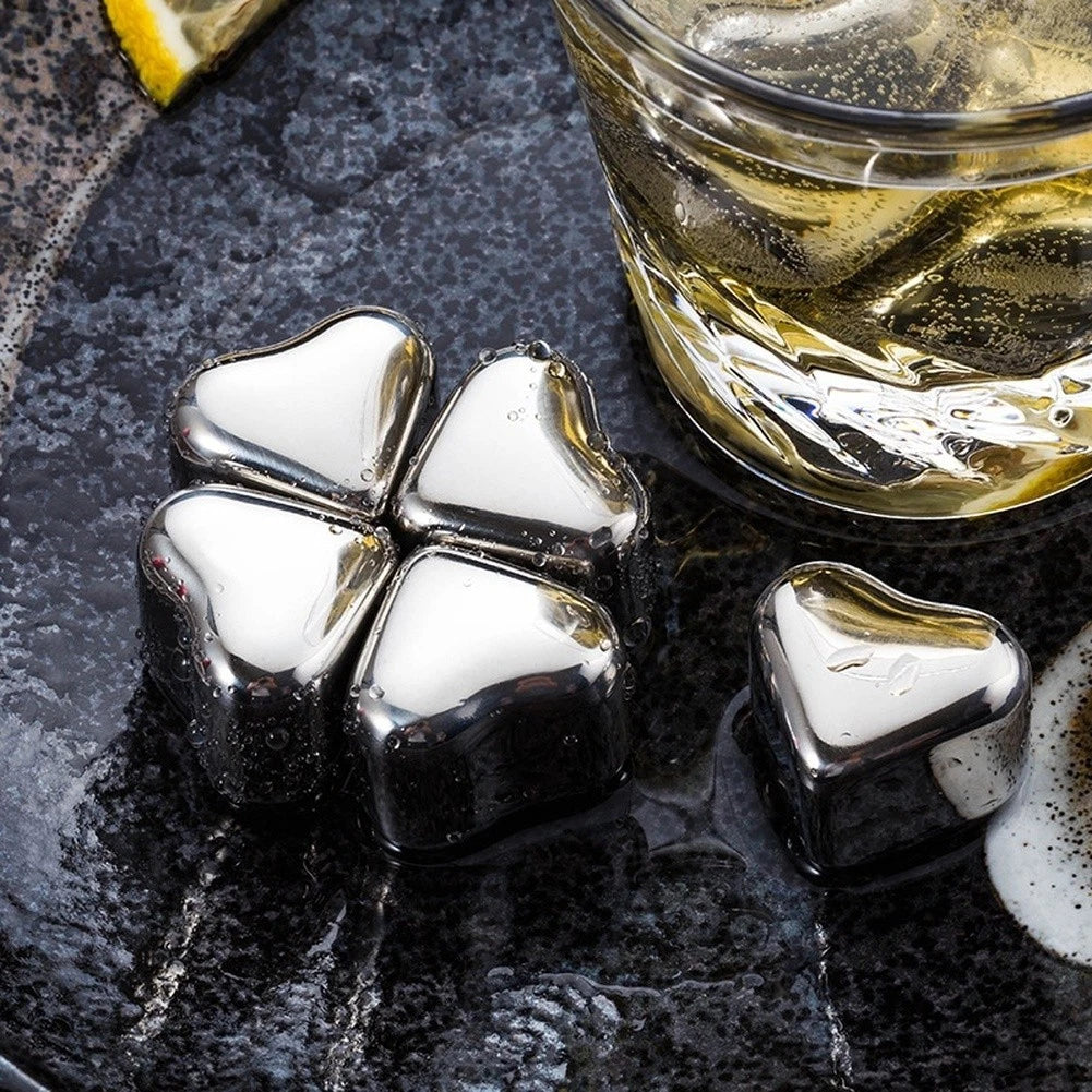 Reusable 304 Stainless Steel Heart Ice Cubes Set Includes Pp Storage