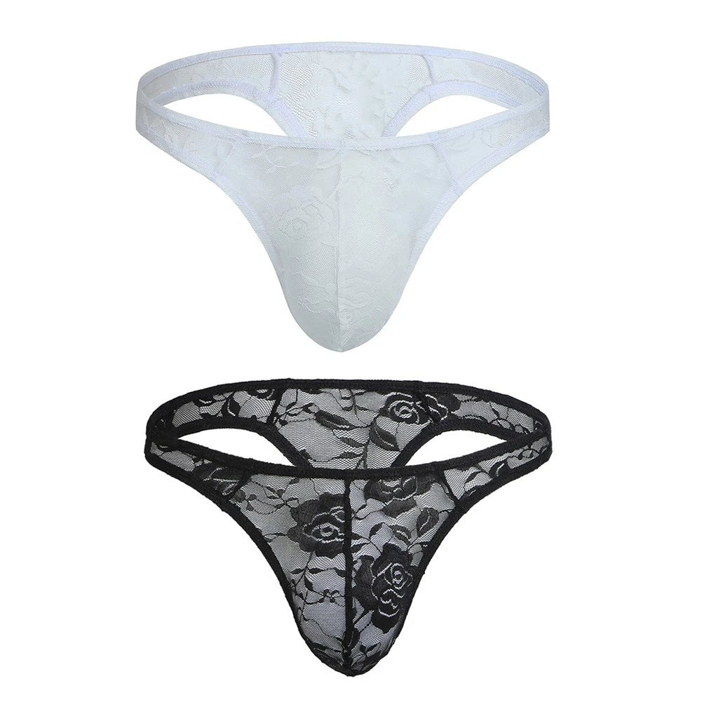 Breathable Men Underpants Lace Design Sexy Low Waist Solid Thin Briefs
