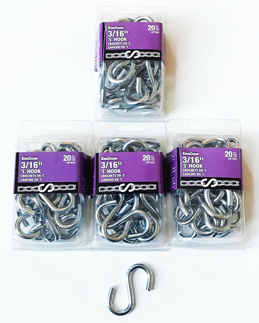 80 Kingchain 3/16" Zinc Plated S Hooks