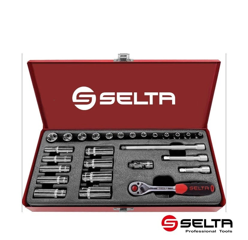 Selta Taiwan 27pc 1/4" Dr. 6pt Flank Reg. &amp; Deep Metric Socket &amp; Accessories Set