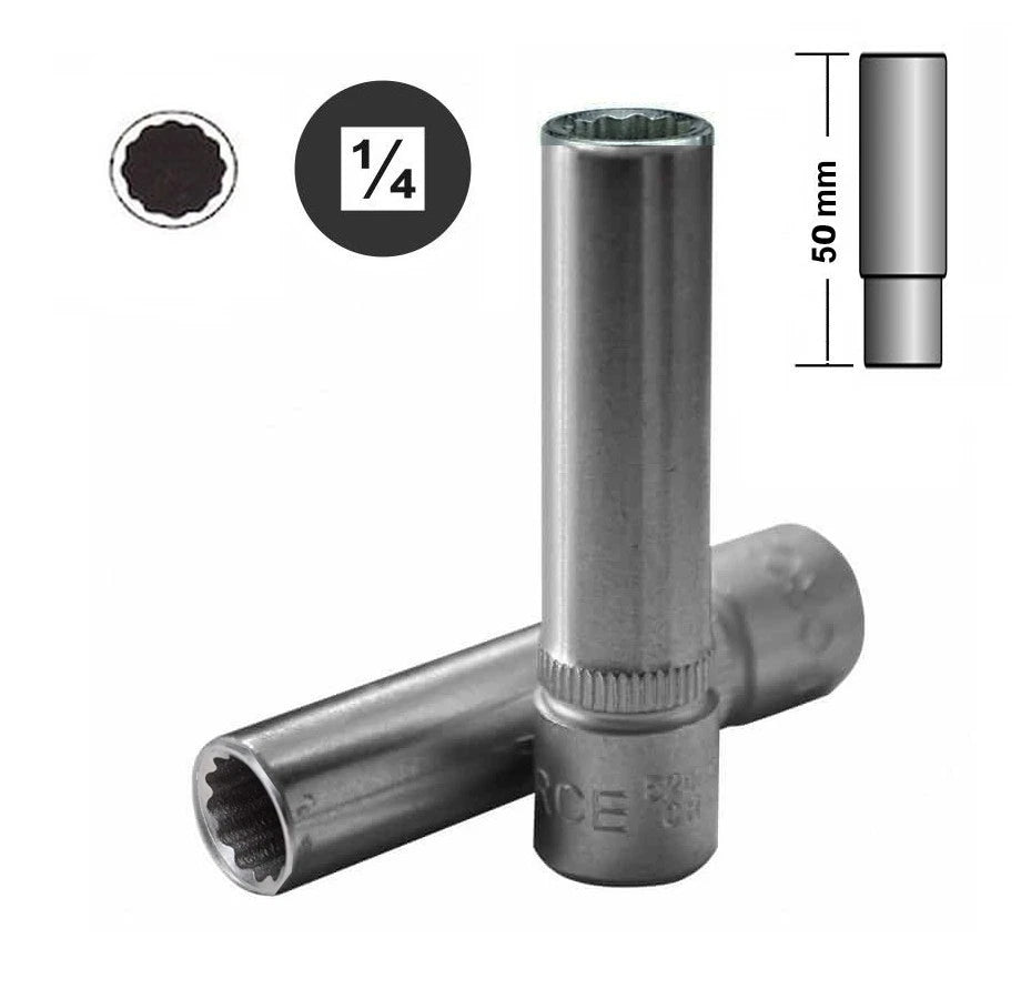 Force / Selta 1/4" Dr. 12pt 50mml Flank Deep Socket Metric & Imperial