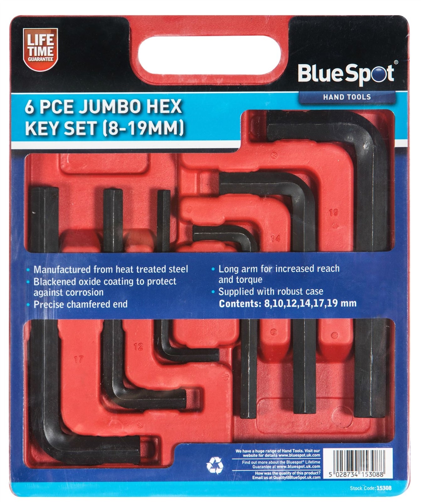 BlueSpot Large Jumbo Metric Hex Key Set 8 - 19mm by BlueSpot