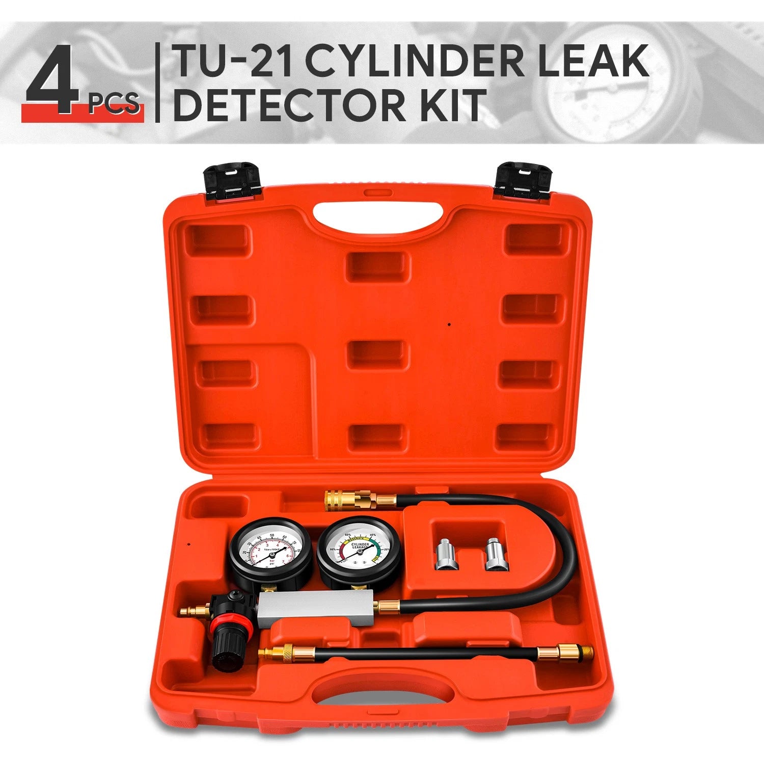 Red 100PSI Tu-21 Steel Cylinder Leakdown Detector Engine Compression