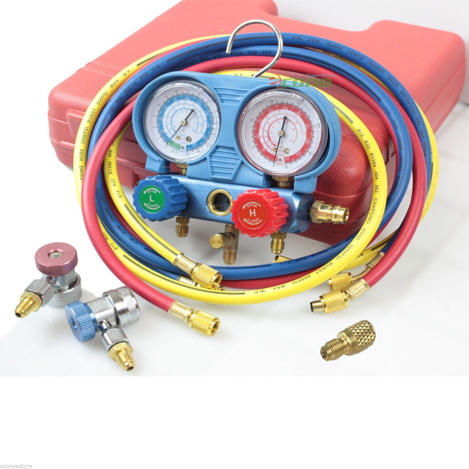 Diagnostic Refrigerant R22 R134a AC Manifold Gauge Set W/ACME, Hoses & Adapter