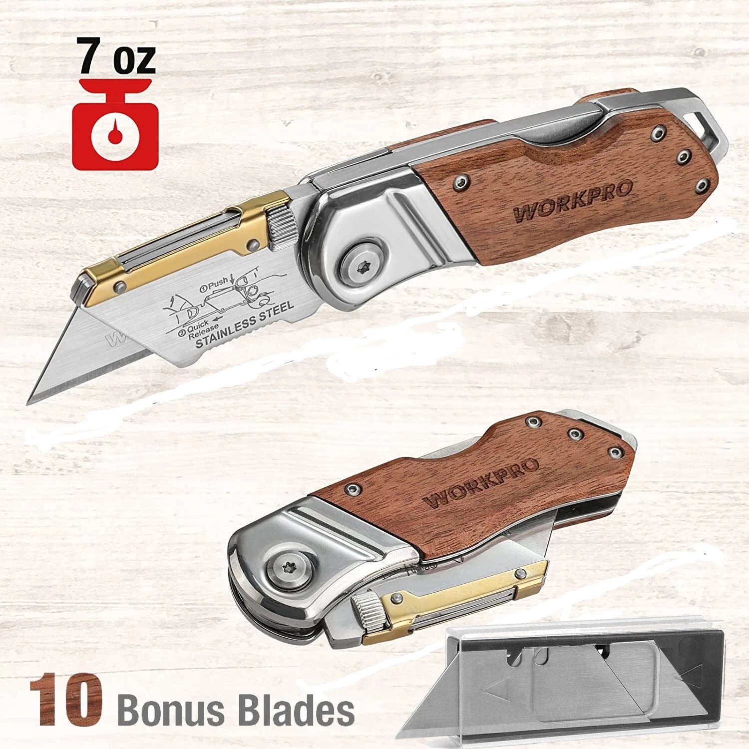Workpro Folding Utility Knife Wood Handle Heavy | Built Supply Co