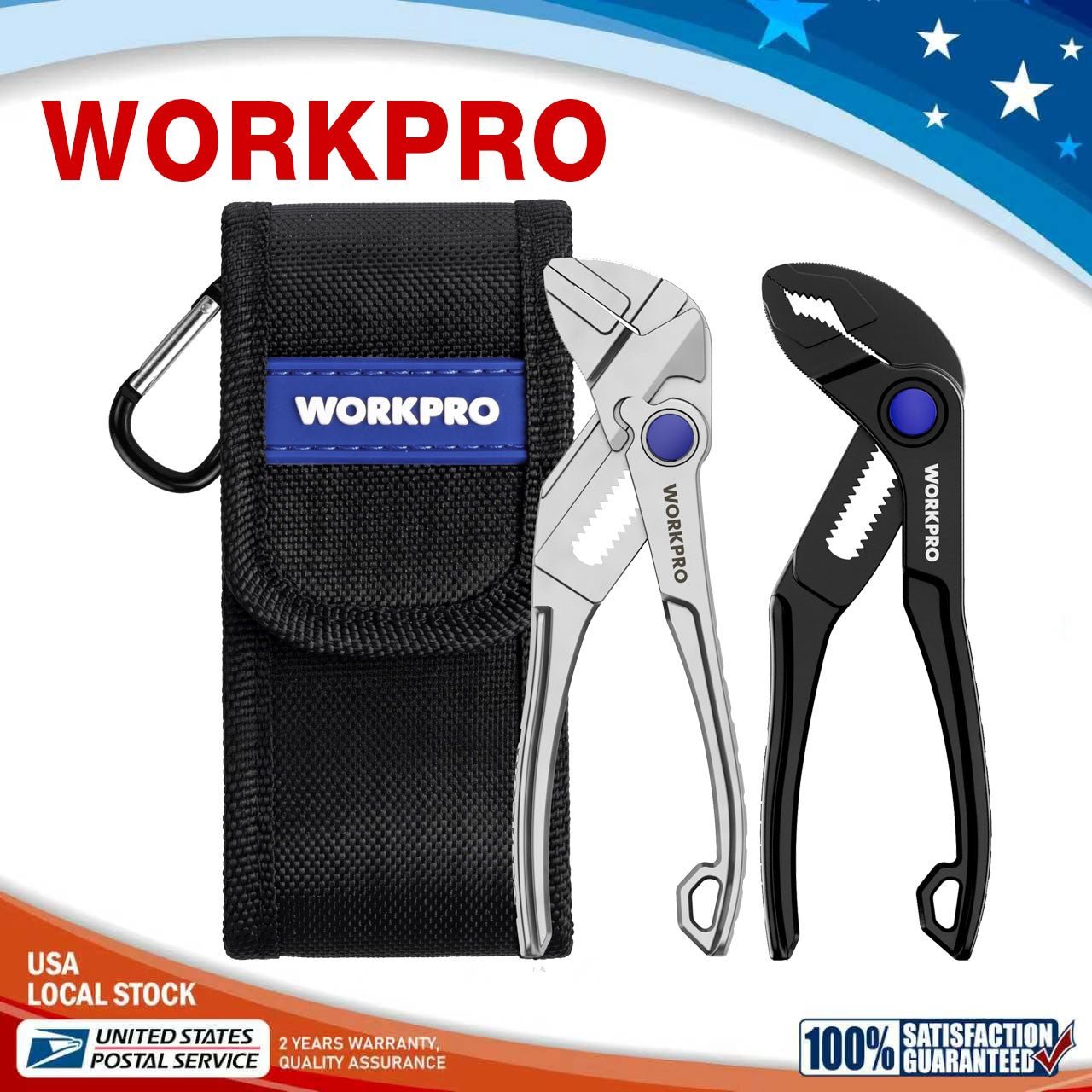 WORKPRO 2pcs Mini Pliers Set 4" Water Pump Plier & Plier Wrench Groove