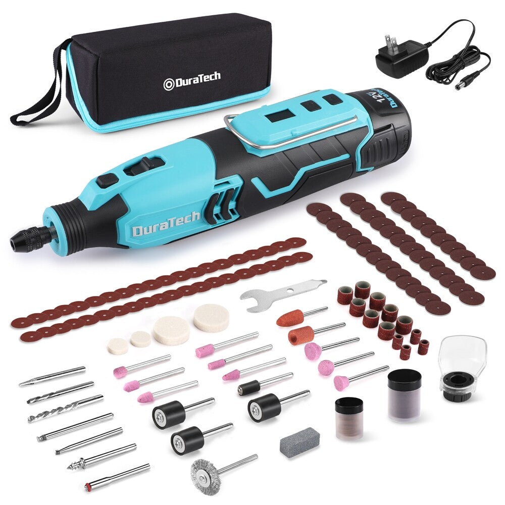 Duratech 12V Cordless Rotary Tool Kit Rechargeable 7 Speeds W/118pcs