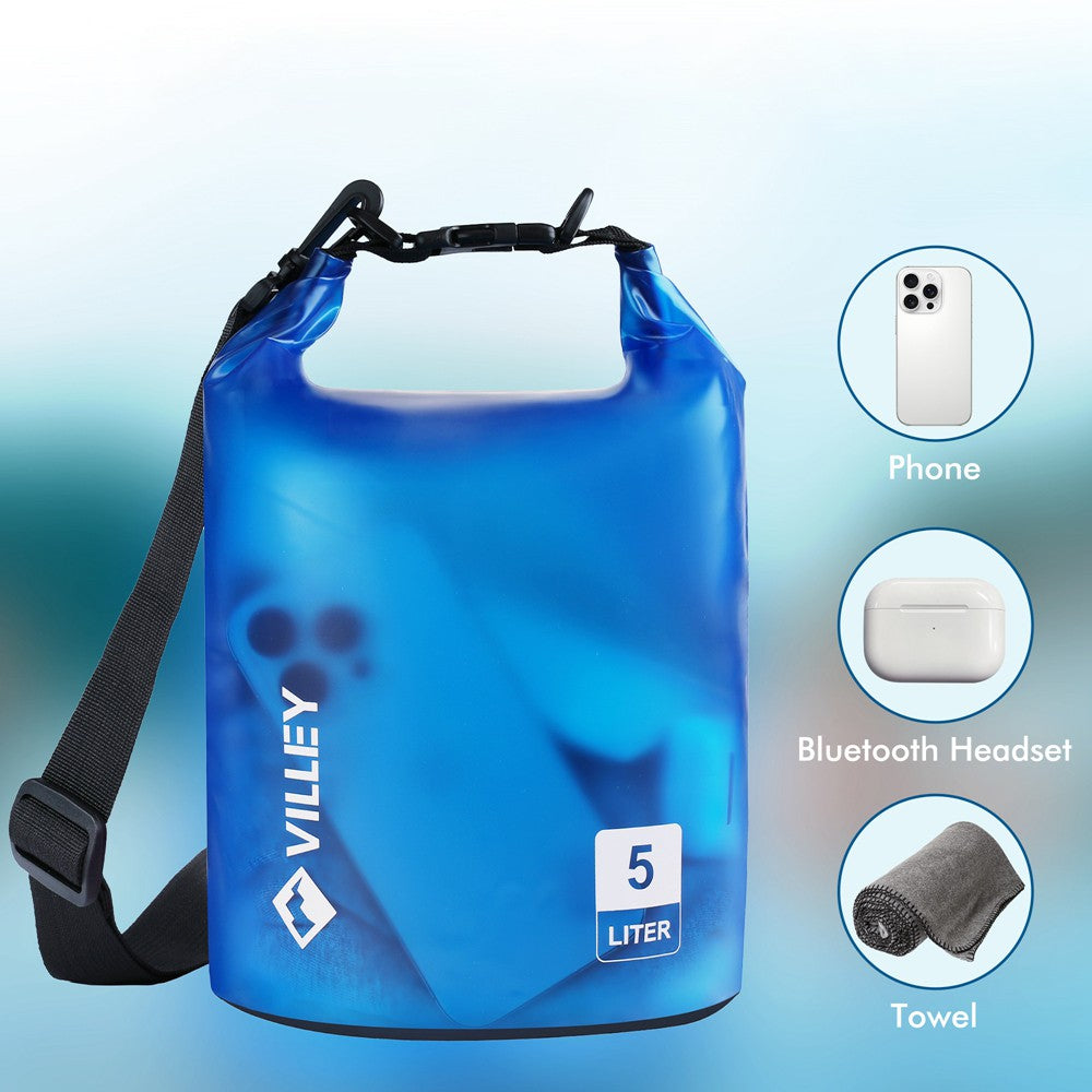 VILLEY 5L Waterproof Dry Bag Roll Top Sack for Kayaking Boating