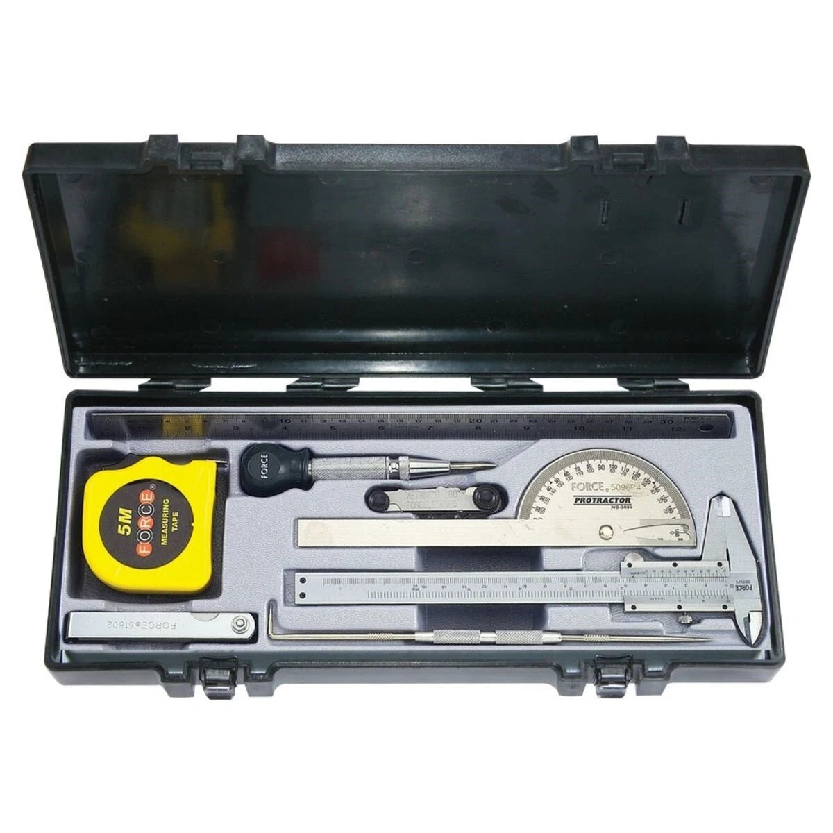 Force T5096 Measuring Tool Set Caliper Protractor Scriber Punch Tape