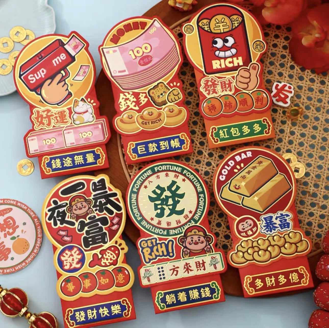 Set Of 6 Chinese New Year Of Dragon Red Envelope Rich Lucky Money Bags