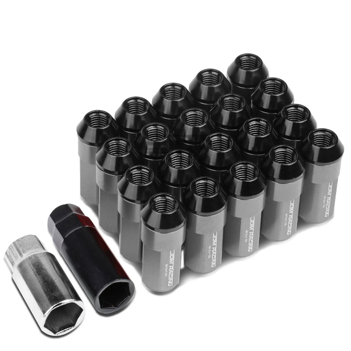 20 M12x1.5 53mm Tall 23mm Od Gun Metal Aluminum Jdm Lug Nuts With