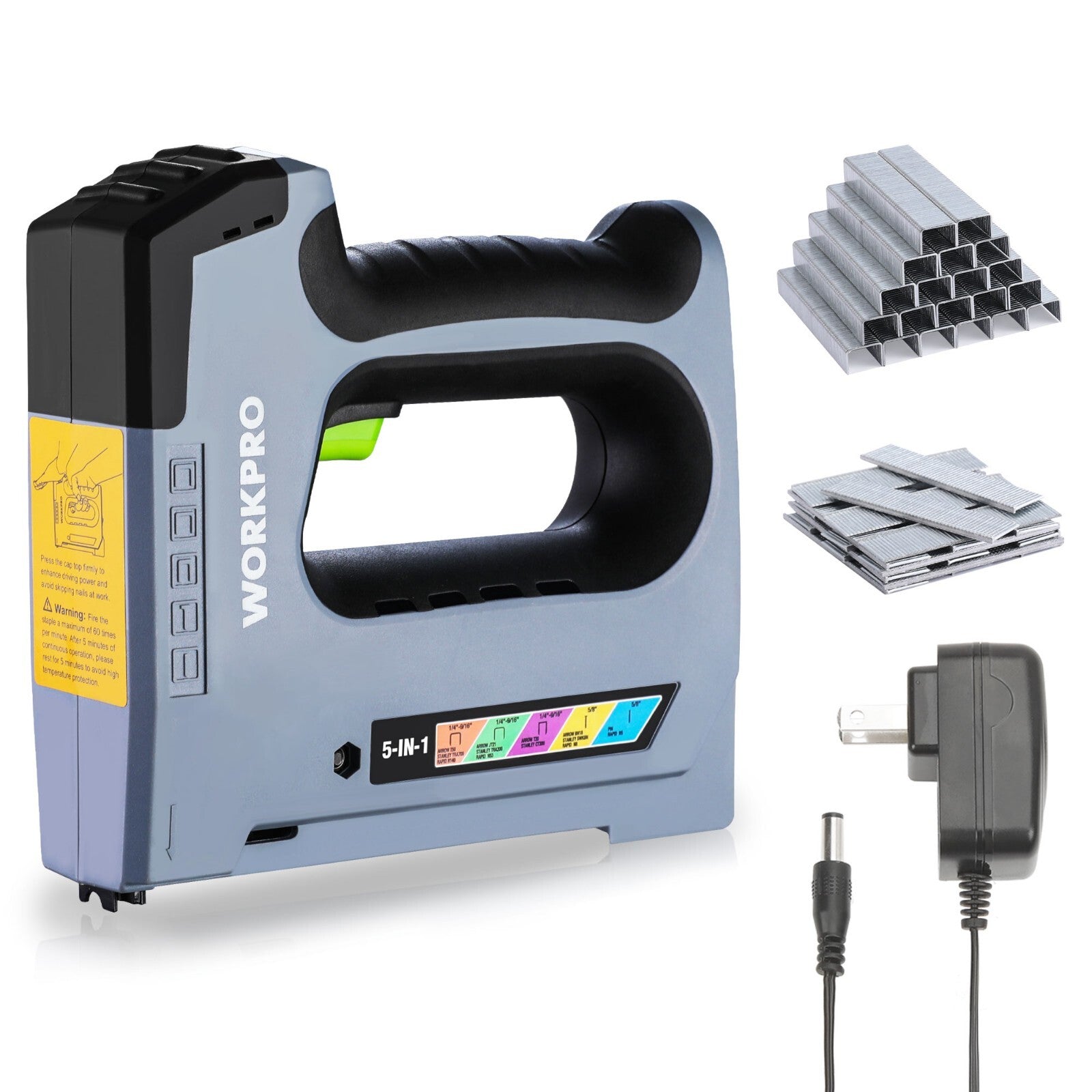 WORKPRO 5 in 1 Cordless Staple Gun 3.6V Rechargeable with 20