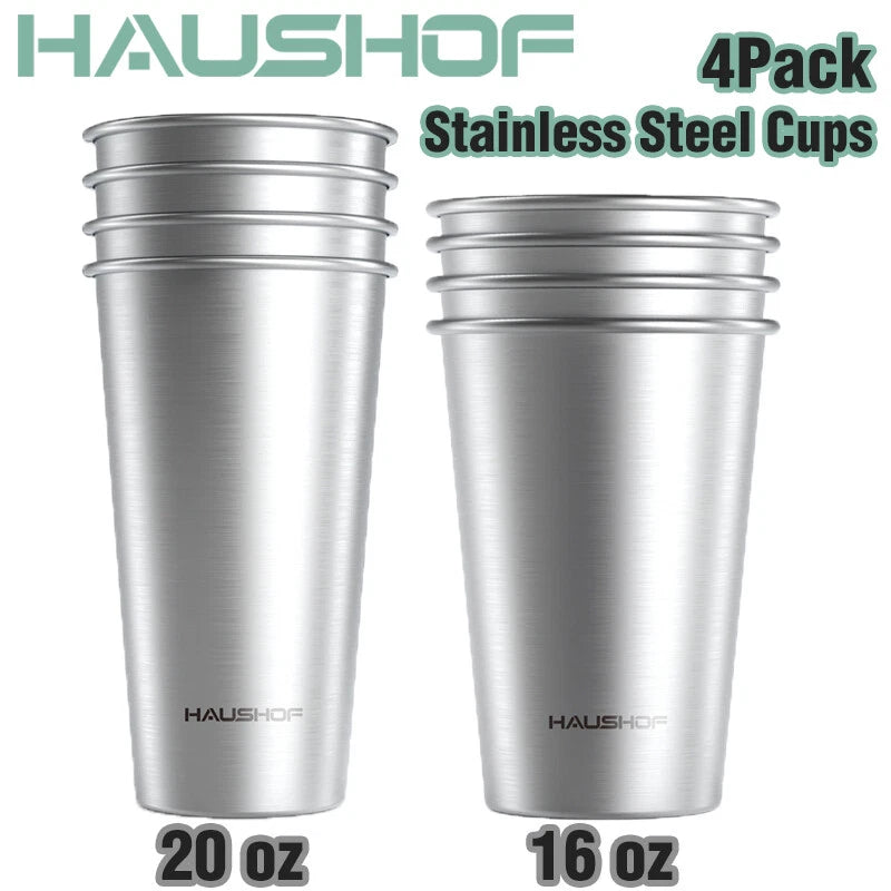 Haushof 20 Oz/16 Oz 4 Pack Pint Cup Stainless Steel Cup Stackable