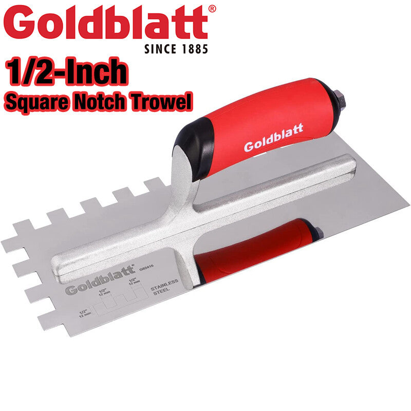 Goldblatt 1/2" Square Notch Trowel Premium Stainless Steel with Soft