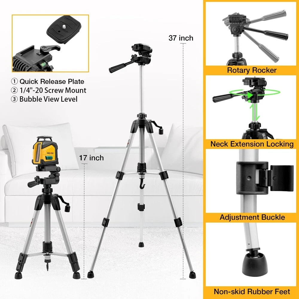 PREXISO 360 Laser Level 100Ft Dual Power Self Leveling Cross Line Laser W/Tripod