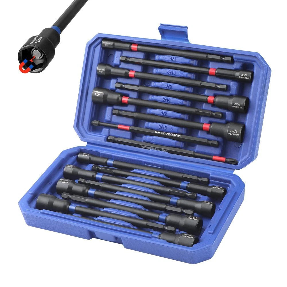 Workpro Magnetic Nut Driver Set Bit 6" Long Nut Driver Metric & Sae