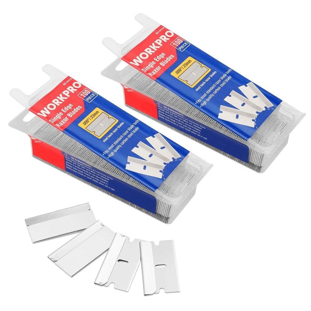 WORKPRO 200-Pack Single Razor Edge Blades Scraper Razor Blades High Carbon Steel