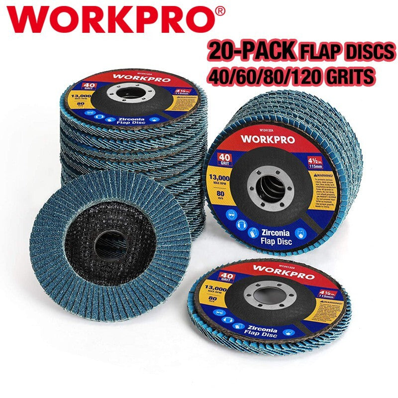 WORKPRO 20pc Flap Disc 4-1/2" Zirconia Abrasive Wheel Discs
