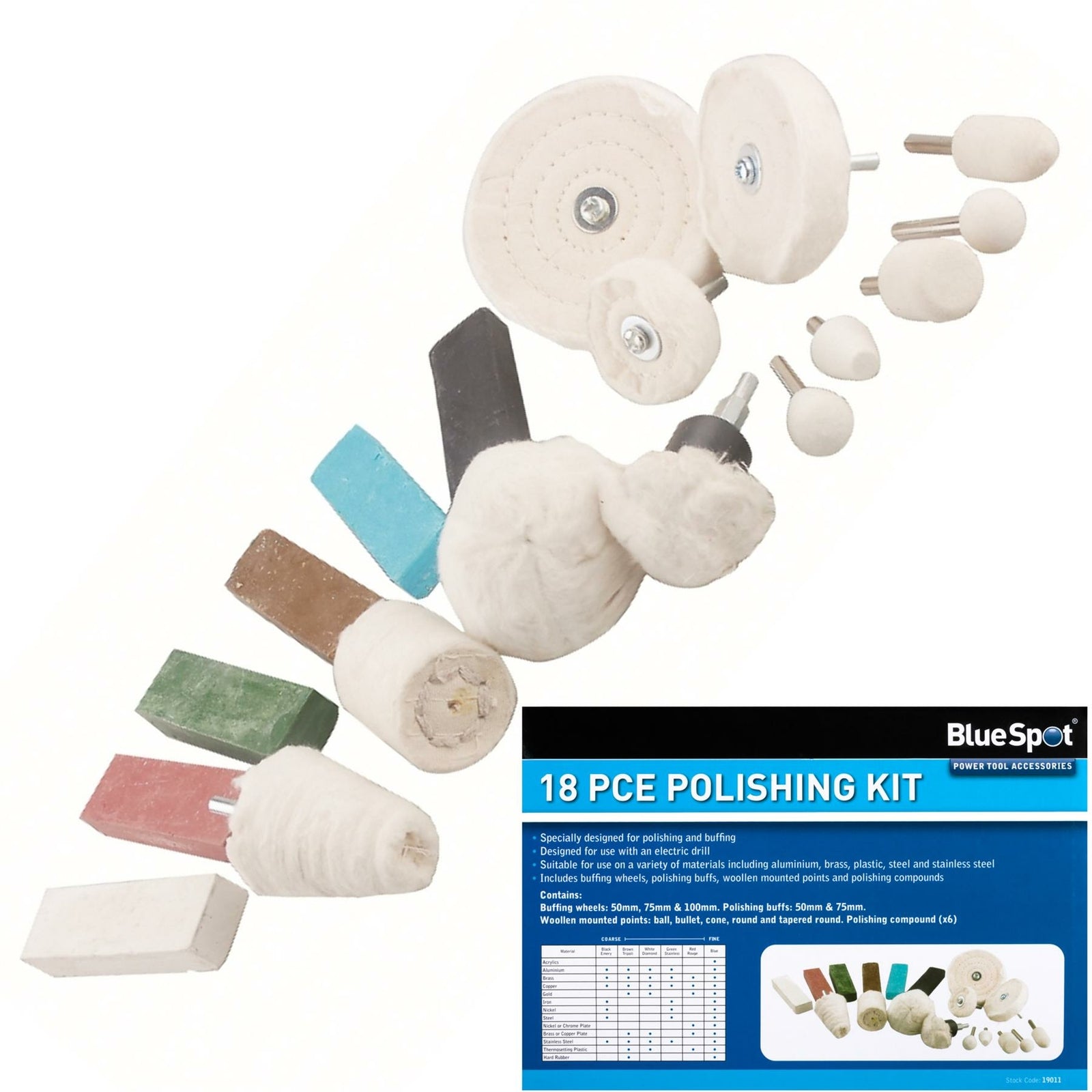 BlueSpot 18pc Metal Cleaning Polishing Buffing Wheel Kit by BlueSpot