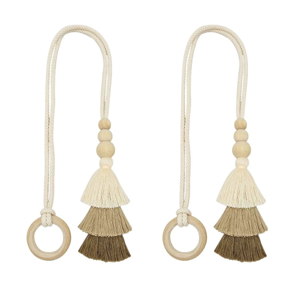 Polyester Bohemian Curtain Tiebacks 50cm Length With Wooden Beads