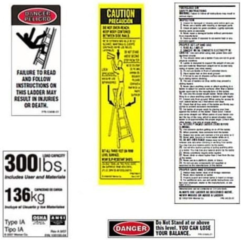 300 LB Fiberglass Step Ladder Label Kits by