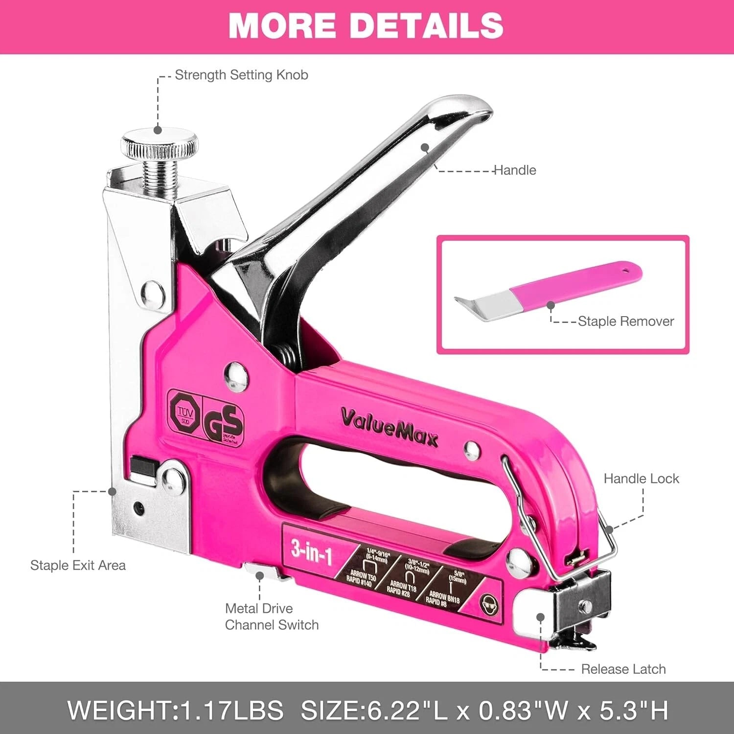 Valuemax Staple Gun Heavy Duty 3-in-1 Manual Nail Gun With 2000