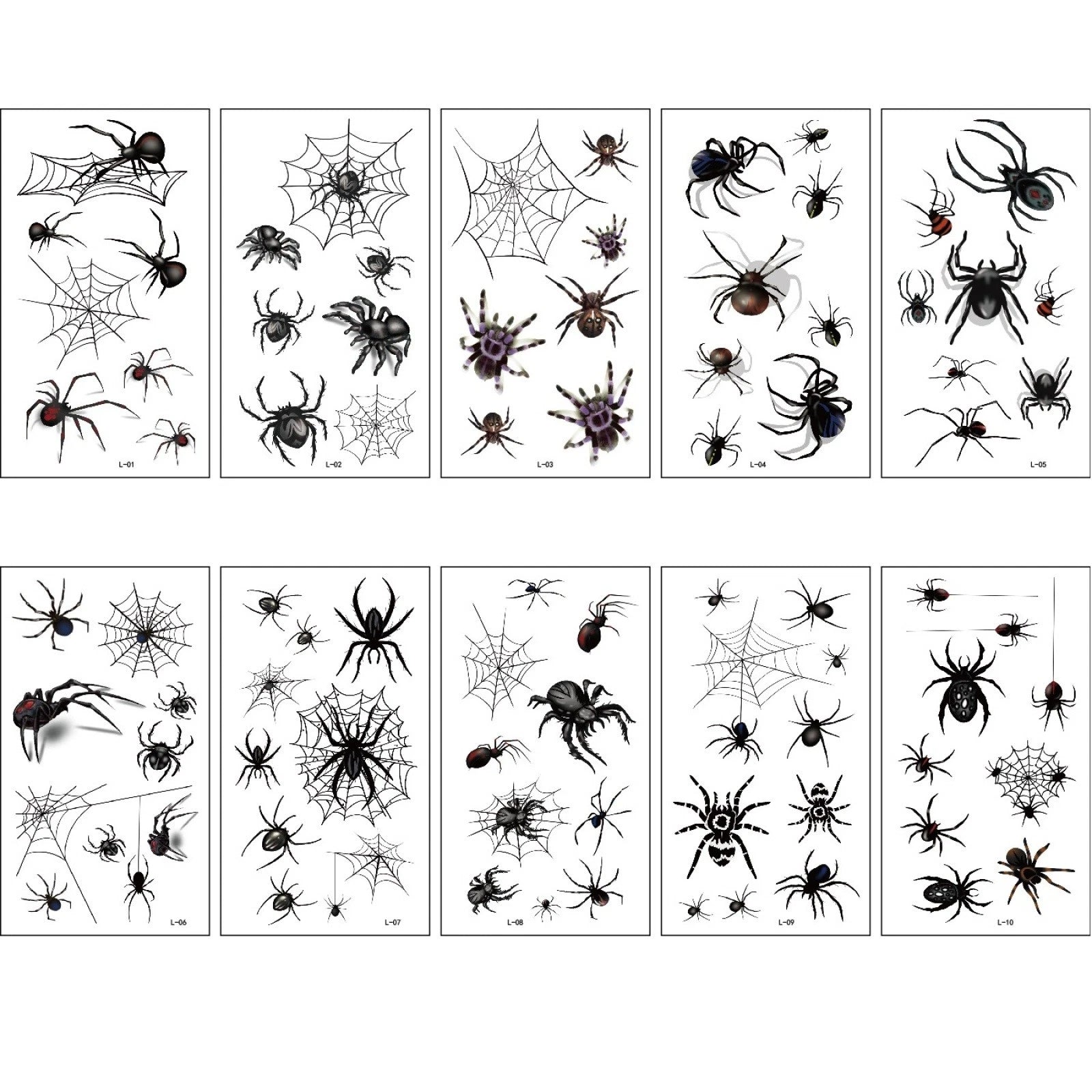 10 Packs Waterproof Temporary Tattoo Body Sticker Spider Fake