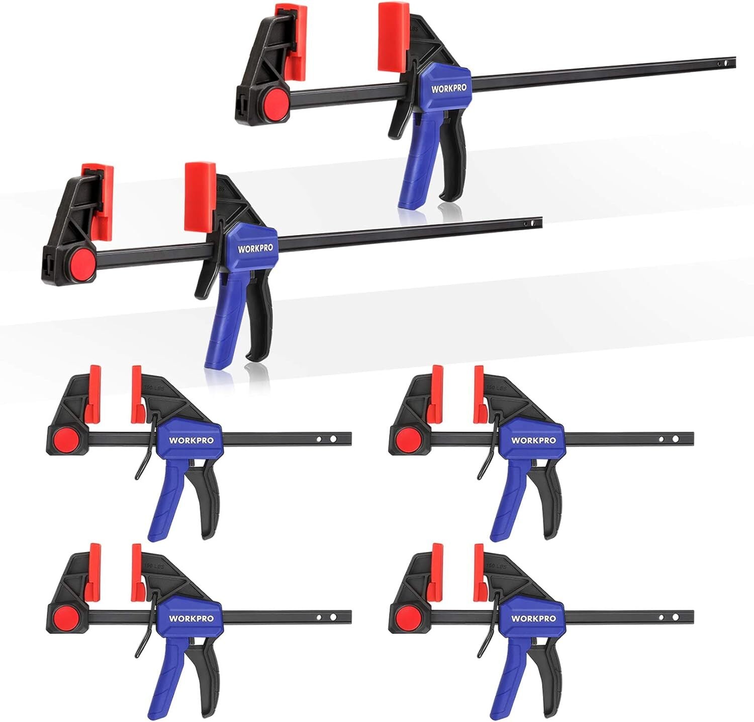 WORKPRO Bar Clamps for Woodworking 6Pk One-Handed Clamp/Spreader 6'' (4)&12''(2)