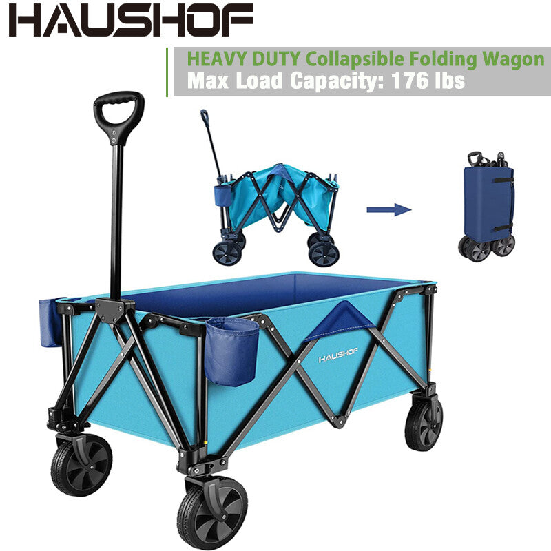 HAUSHOF Heavy Duty Folding Collapsible Wagon Utility Wagon 176 lbs