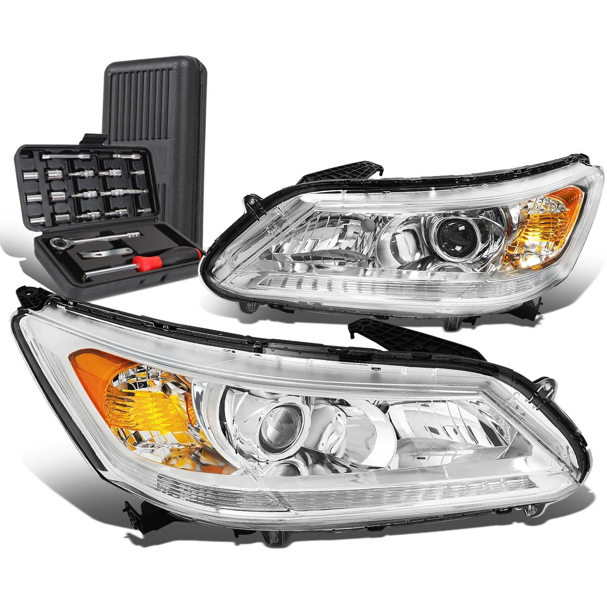 For 2013-2015 Accord Sedan Pair Chrome/amber Signal Projector