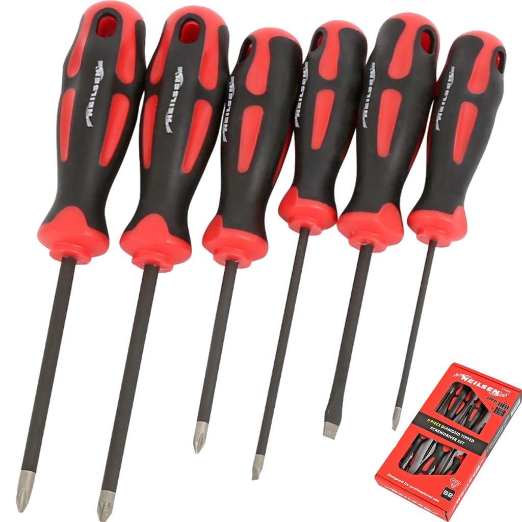 Neilsen 6pc Soft Grip Diamond Tipped Phillips Slotted Pozi Screwdriver Set by Neilsen