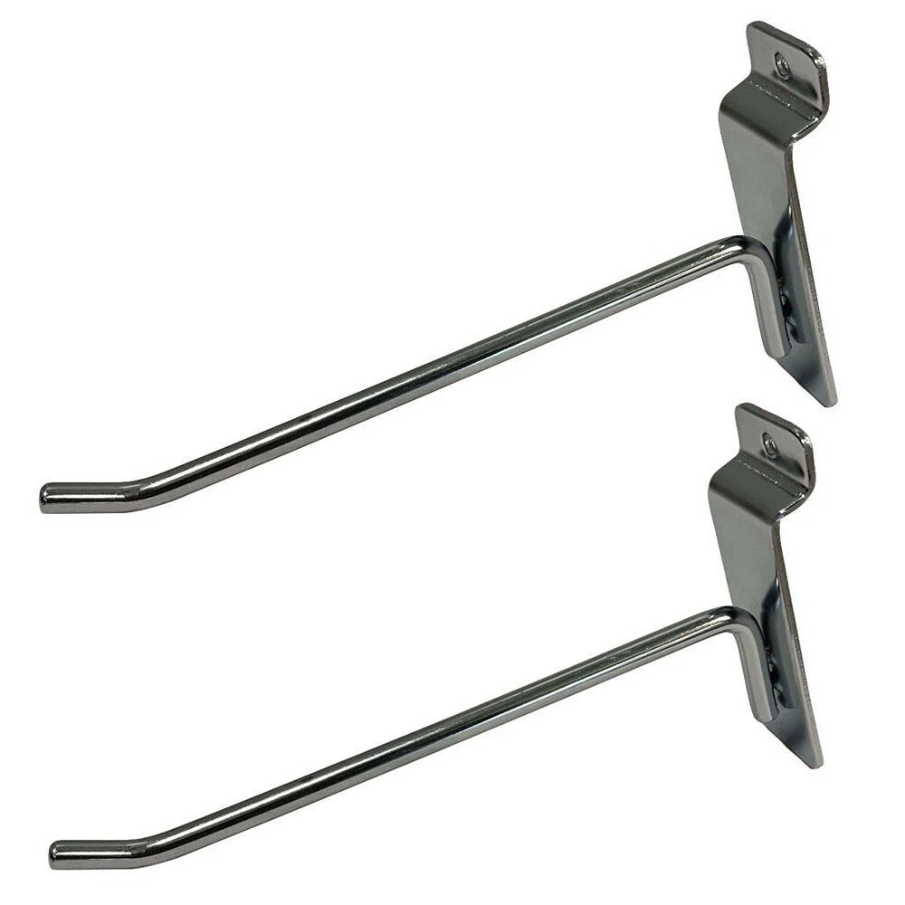 8" Slatwall Hook Panel Display Hooks, 1/4" Thickness Metal, Chrome -