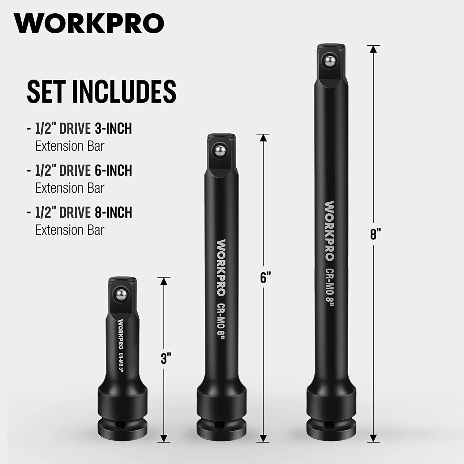 WORKPRO 3-Pack 1/2" Drive Impact Extension Set by WORKPRO