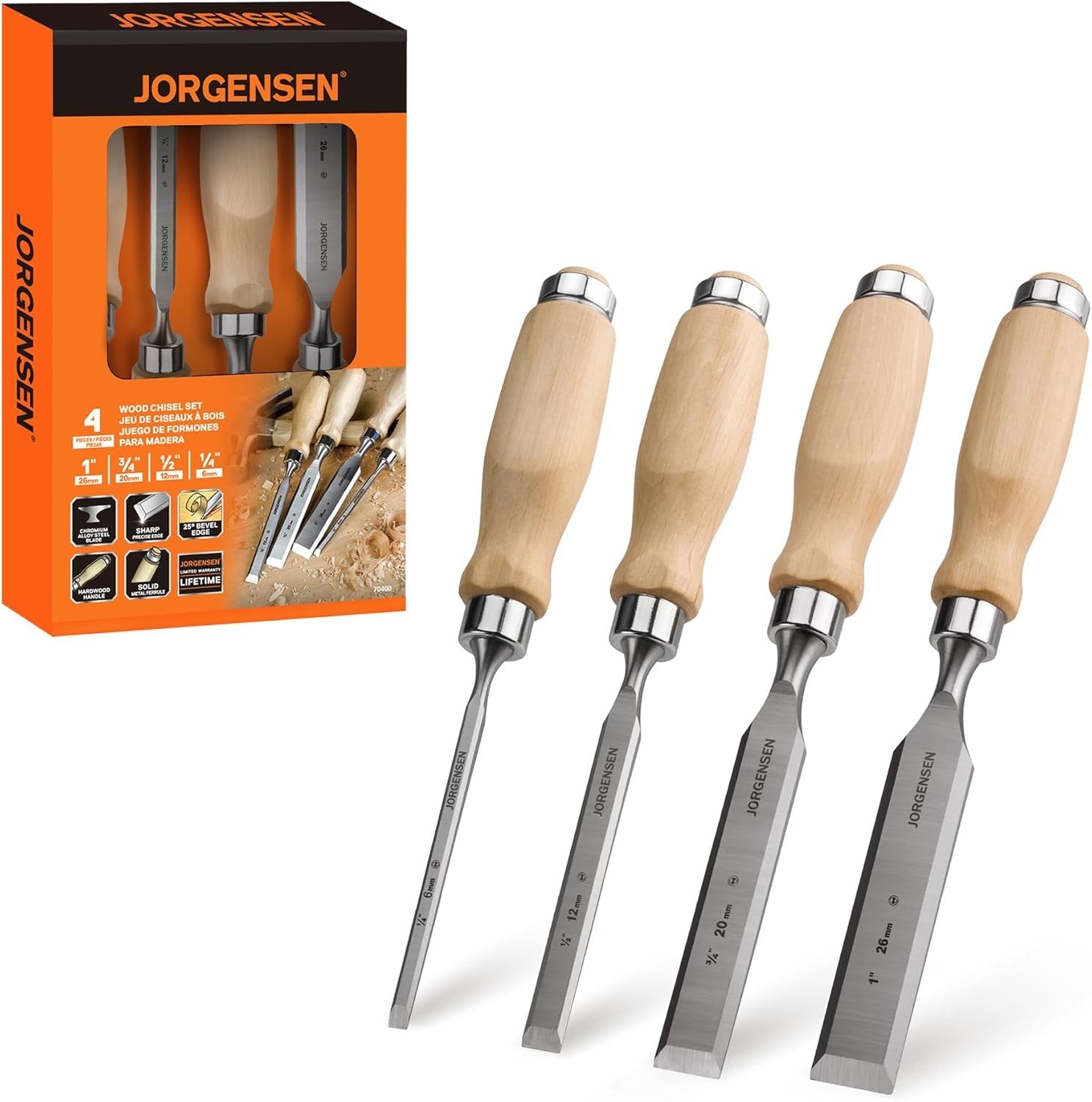 Jorgensen 4PCS Wood Chisel Set Steel Beveled Edge Wood Chisels 1/4"