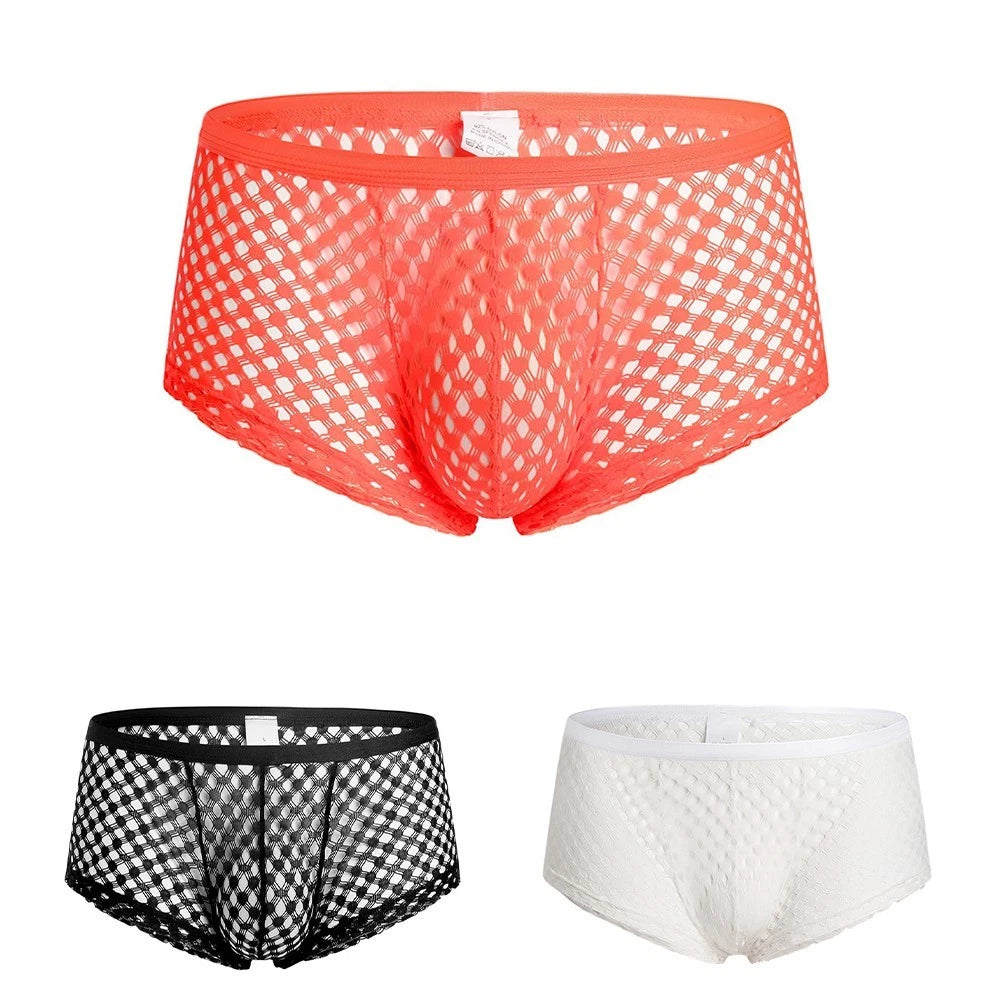 Men's Breathable Mesh Trunks Comfortable See Through Fishnet Boxer