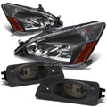 Black Housing Amber Corner Head Lamps+smoke Fog Lights For 06-07