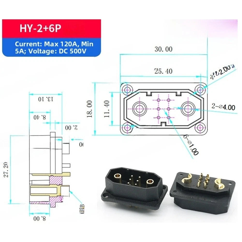 Dc 500V Hy2+6p High Current Connector 150a Rated For Electric Vehicle