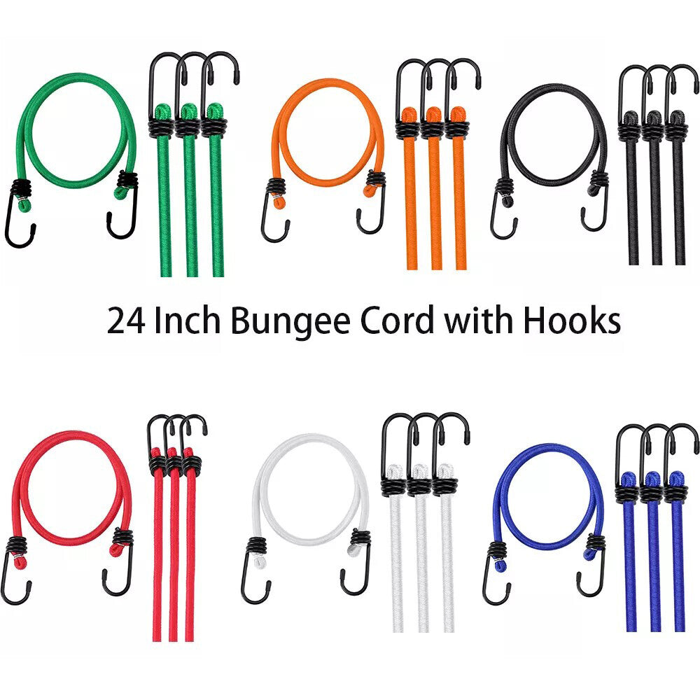 WORKPRO 4PC 24" Bungee Cord w/Hooks Heavy Duty Rubber Straps Strong
